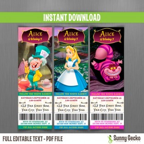 Alice in Wonderland Birthday Ticket Invitations